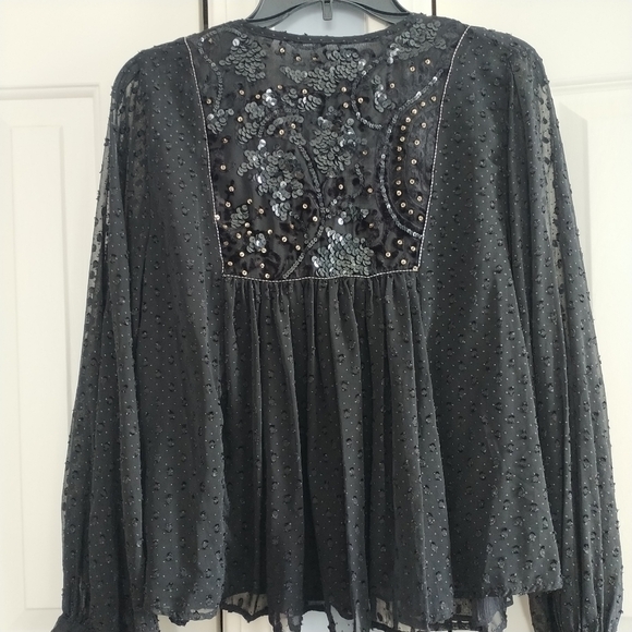 Zara Plumetis Black Jacket w Sequins and Beaded Tassels XS - Picture 3 of 12